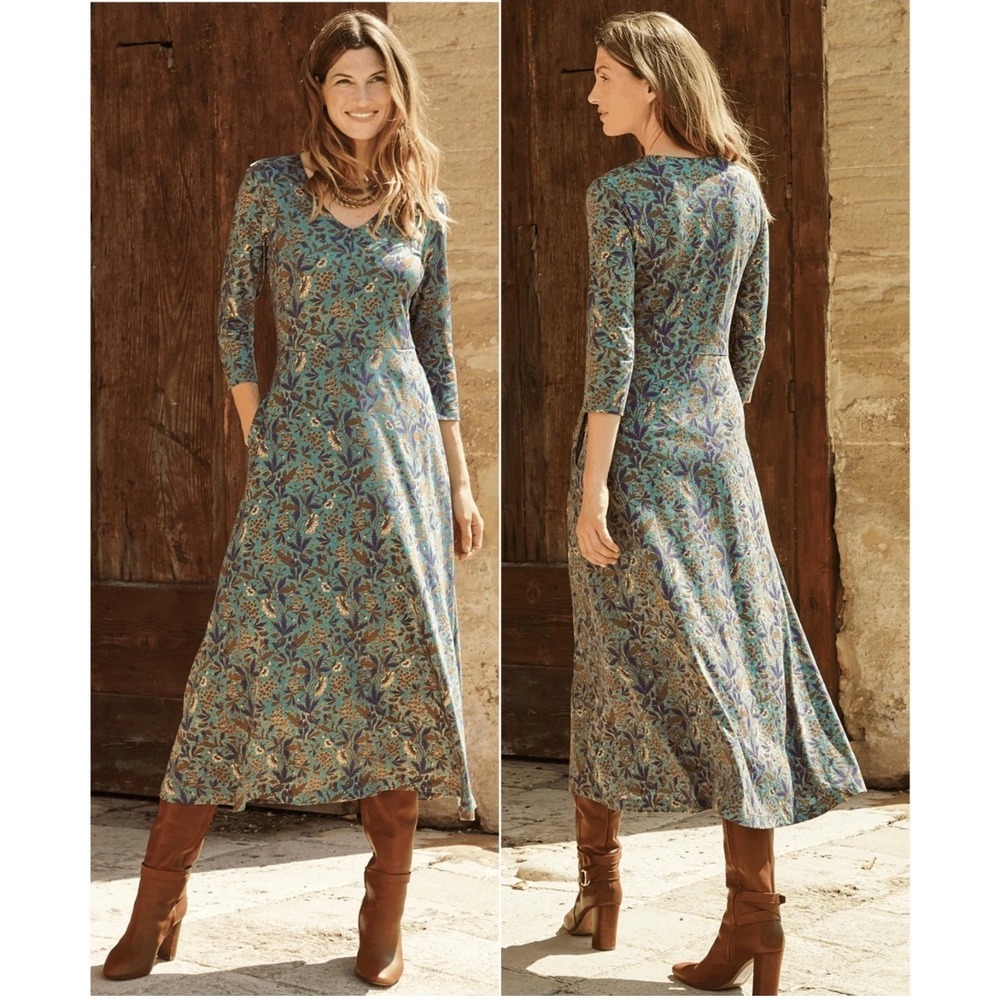 Peruvian Connection Tuscan‎ Floral Dress Bluestone Maxi Small Boho Cottagecore